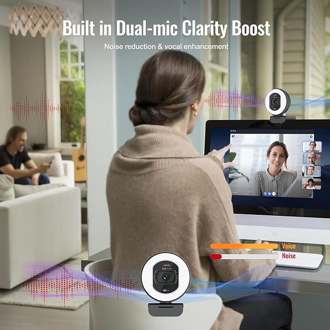 Angetube 4K Webcam with Light for PC, UHD 4K, TOF Auto Focus, Dual AI Noise-Cancelling Mics, 1080p@60FPS, USB Streaming Webcam w/Privacy Cover for Laptop/Mac/Desktop/PC Work w/Zoom/Teams/Google Meet
