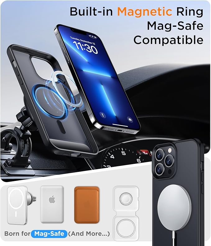 Magnetic Compatible with iPhone 13 Pro Max Case, [Built-in Invisible Kickstand][Compatible with MagSafe] [Military Grade Shockproof] Slim Translucent Matte Phone Case for iPhone 13 Pro Max 6.7"