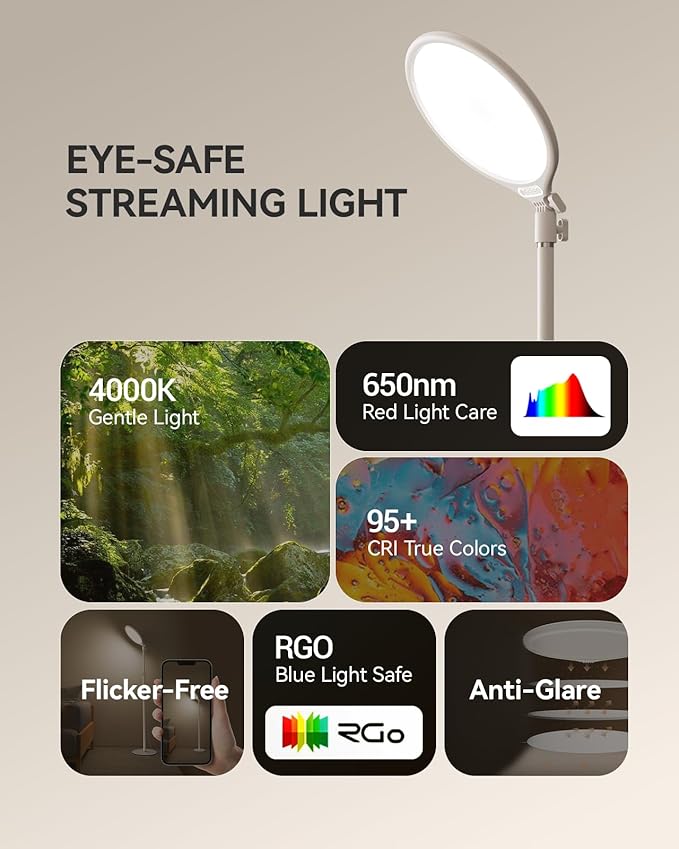 TELESIN Eye Safe Desk Ring Light for Zoom Meeting, 10.5" Full-Screen Desktop Light Lamps with Stand for Home Office, 9 Brightness 3000-6000K LED Light for Video Conference, Laptop, Live Stream, TikTok