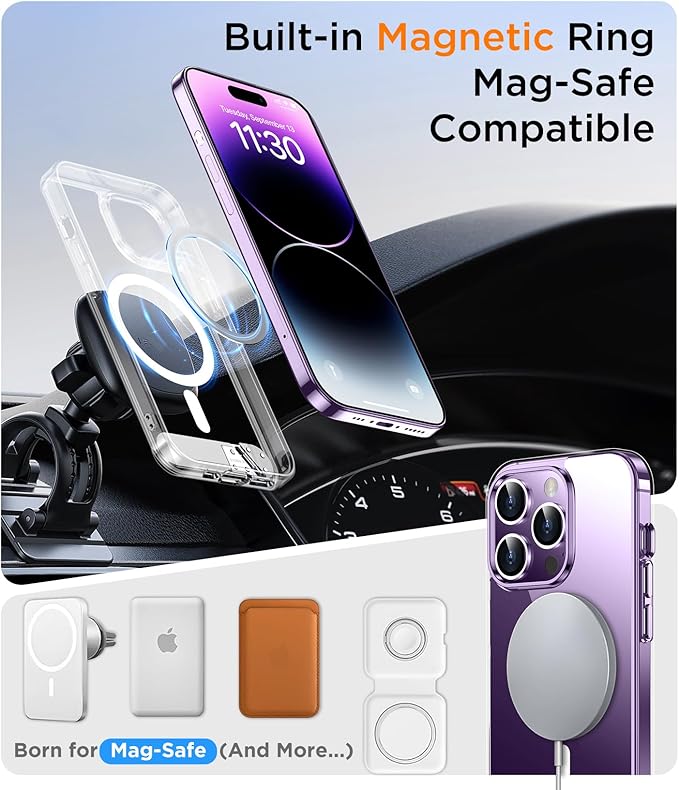 Magnetic Compatible with iPhone 14 Pro Max Case, [Built-in Invisible Kickstand][Compatible with MagSafe] [Military Grade Shockproof] Slim Thin Phone Case for iPhone 14 Pro Max 6.7"