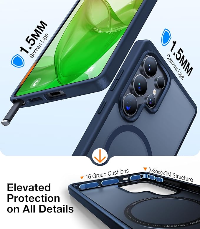 TORRAS for Samsung Galaxy S25 Ultra Case, Fit for MagSafe, 4X Military Grade Protection, Translucent Slim Magnetic Shockproof TPU/PC Case for Samsung S25 Ultra Case, Navy Blue