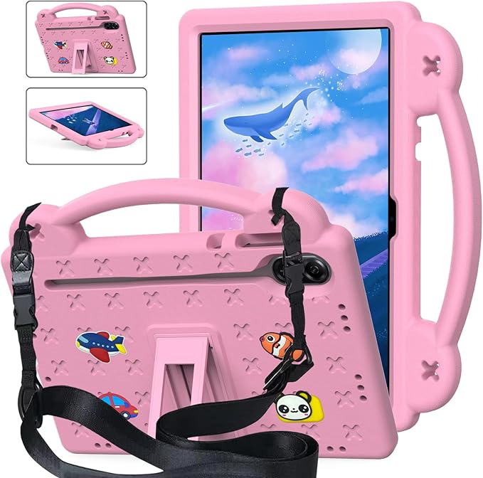 AKABEILA Compatible with Honor Pad X8a 2024/Pad X9 11 inch 2024/Infinix Xpad 11 inch X1101 2024 Tablet Case, Kids Shockproof Protective Case with Shoulder Strap & Stand Handle Pink