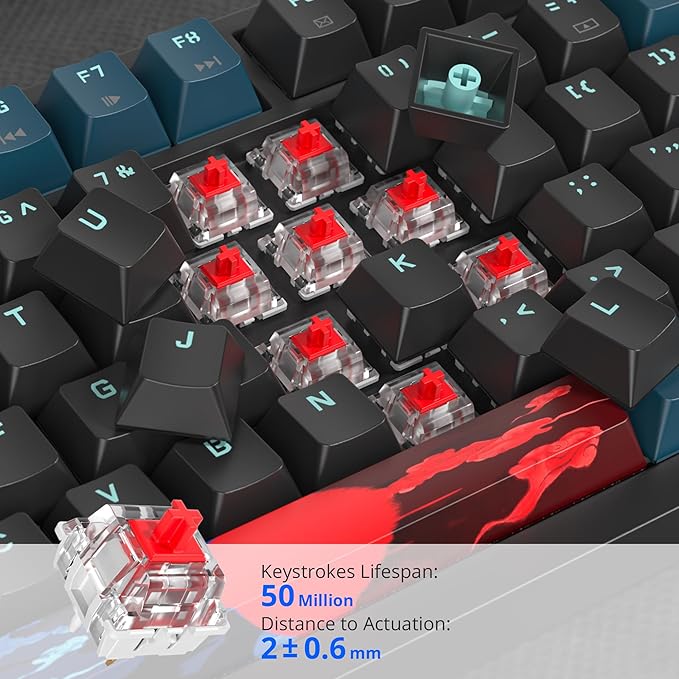 75% Mechanical Gaming Keyboard, Hot Swappable RGB Backlit Custom With Knob, Gasket Mount USB Wired, 82 Keys Black Blue Linear Red Switch (82 Black Blue)