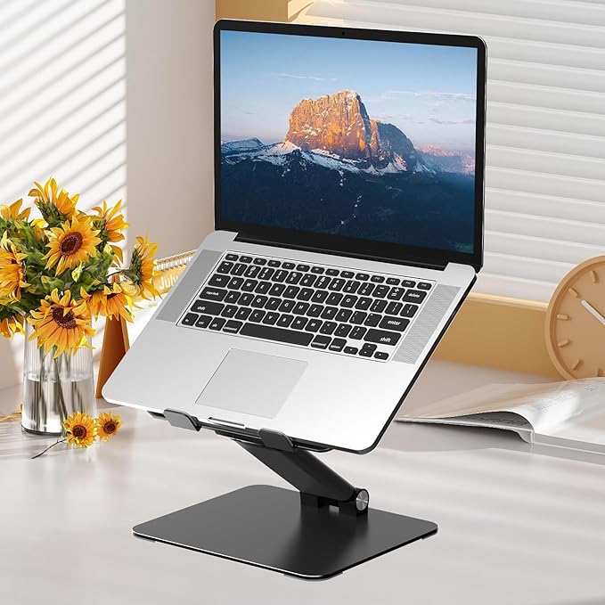 Tonmom Adjustable Laptop Stand for Desk, Metal Foldable Laptop Riser, Portable Laptop Holder, Ventilated Cooling Computer Notebook Stand Compatible with 10-17.3” Laptops