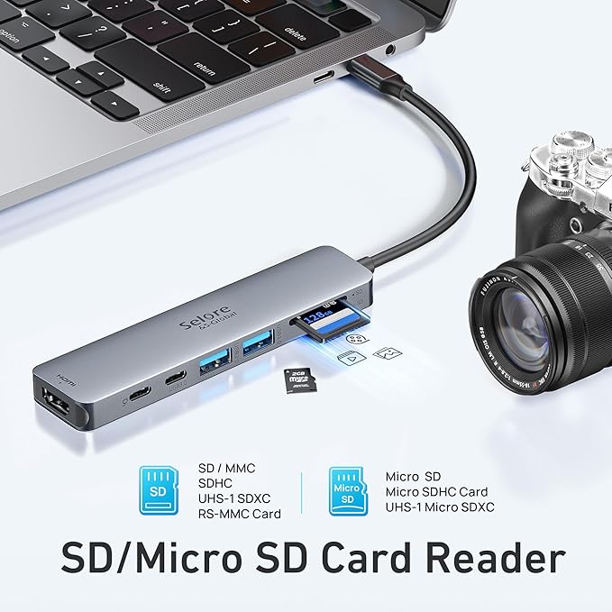 USB C Hub HDMI Adapter for MacBook Pro/Air, 7 in 1 USBC Dongle with HDMI, microSD/SD Card Reader, USB C Data Port,100W PD, and 2 USB 3.0 Compatible for MacBook Pro/Air, Dell XPS, Lenovo Thinkpad.