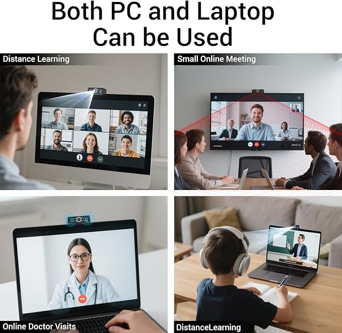 2K Webcam with Microphone, 1440P QHD Web Cam for Desktop Computer, Plug and Play USB Computer Camera for Laptop/PC, Streaming Web Camera with Auto Light Correction for Zoom/Teams/Skype, Mac/Windows
