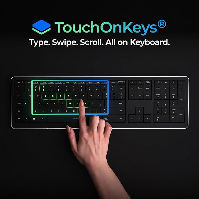 CLVX 1 Windows | Touch On Keys & Gestures AI Keyboard | Bluetooth & USB-C | Low Profile Silent Scissor Keys | Interactive RGB | Aluminum Chassis | Compatible with Windows/Linux/Android