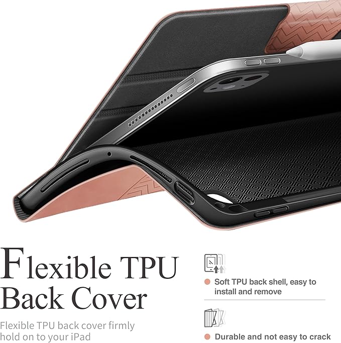 auaua Case for iPad Pro 11 Inch (M5/M4) 2025/2024, PU Leather Case with Pencil Holder, Supports Pencil Pro and Pencil(USB-C), Adjustable Angles, Auto Sleep/Wake (Pink)