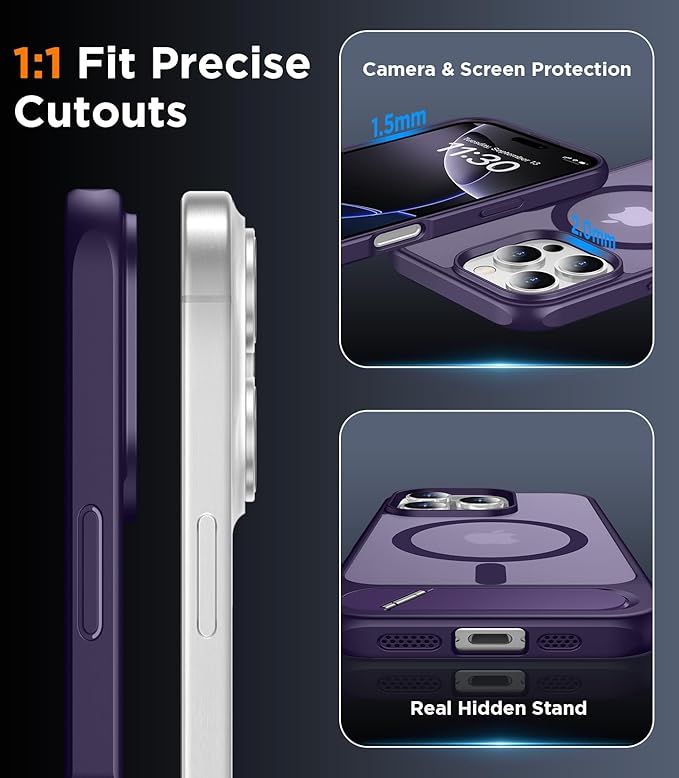 Magnetic Compatible with iPhone 16 Pro Max Case, [Built-in Invisible Kickstand][Compatible with MagSafe] [Military Grade Shockproof] Slim Translucent Matte Phone Case for iPhone 16 Pro Max 6.9"