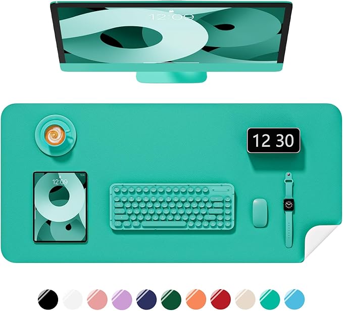 Desk Pad, 35.5" x 17" PU Leather Non-Slip Desk Mat Large Mouse Pad for Desktop, Waterproof Laptop Computer Writing Mat for Office, Home, Work, Gaming, Light Green