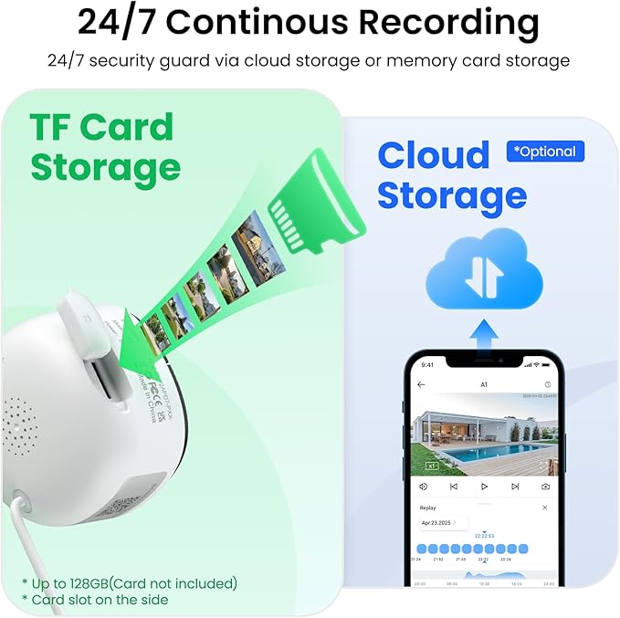 INFIYA 2K Window Cameras for Home Security- 5Ghz & 2.4Ghz WiFi Window Camera, Color Night Vision, Motion & Human Detection, Continuous 24/7 Recording, Cloud(Optional) & Local Storage, K1 1P