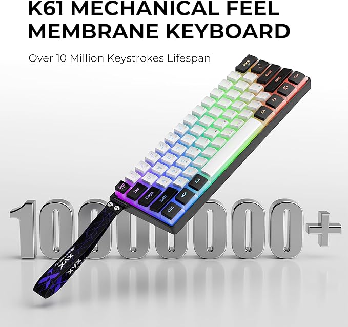 OHY 60% Gaming Keyboard,Wired Backlit Mini Membrane Keyboard, Strong Mechanical Feel for PC/Mac Gamer, Typist, Travel, Easy to Carry on Business Trip(61 Keys)-Black