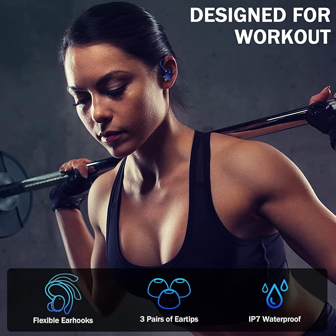 Wireless Earbuds Bluetooth Headphones Sport, Bluetooth 5.3 Earbud 3D HiFi Stereo Over Ear Buds, 48Hrs Earhooks Earphone with Noise Cancelling Mic, IP7 Waterproof Headset for Workout/Running/Gym