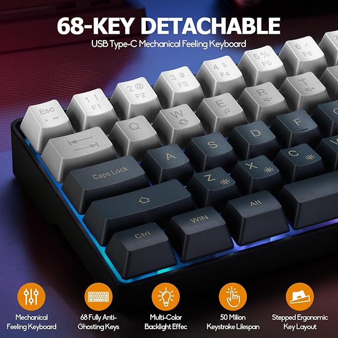 Guiheng Wired 60% Gaming Keyboard and Mouse Combo, Ultra-Compact 61 Keys RGB Backlit Mini Keyboard, Lightweight 3200 DPI Optical, Wired Gaming Set for Windows,PC, MAC PS5 Xbox Gamer(Gradient Grey)
