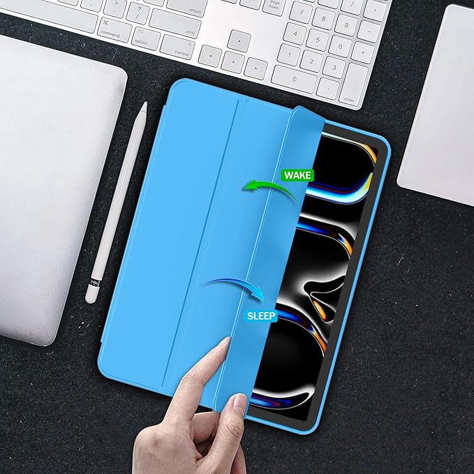 iMieet iPad Pro 13 Inch Case (M5/M4) 2025/2024 with Pencil Holder, Trifold Stand Smart Case with Soft TPU Back, Auto Wake/Sleep (Ocean Blue)