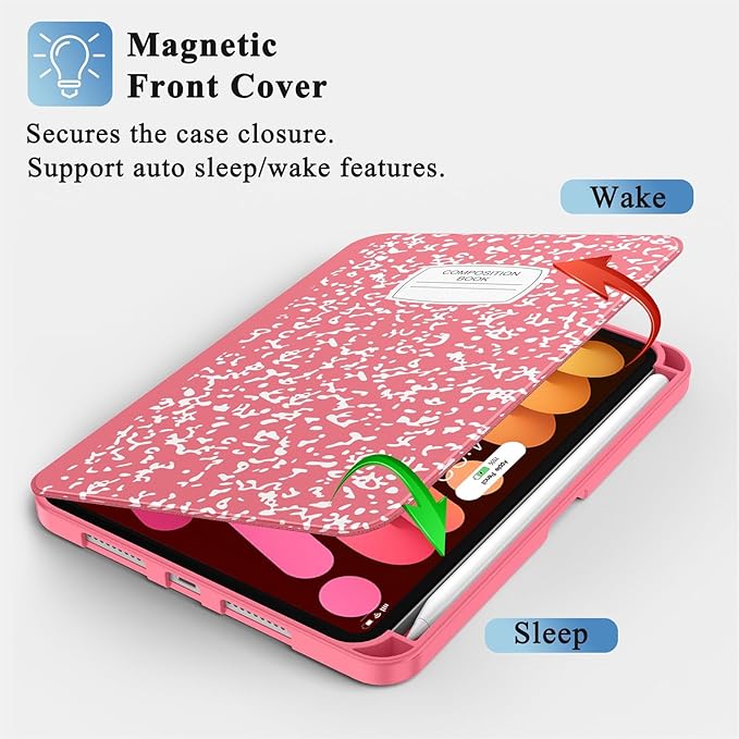 Supveco Case for iPad mini 7 (A17 Pro) 2024/iPad Mini 6 2021 8.3 Inch with Pencil Holder-[Auto Wake/Sleep],Slim Protective Case with Soft TPU Back Cover for iPad mini 7th/6th Generation-Watermelon