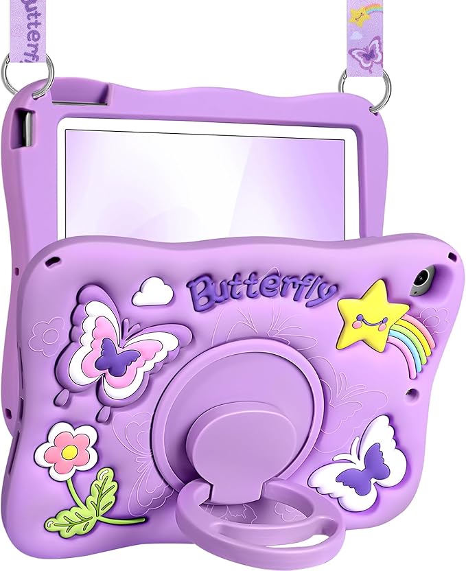 Kidcube for iPad Mini 4 Case, for iPad Mini 5 Case 2015/2019 - Girls Cute Kawaii Girly 3D Purple Butterfly Design Cover with Rotating Stand & Strap Silicone Teen for iPad Mini 4th/5th Generation Cases