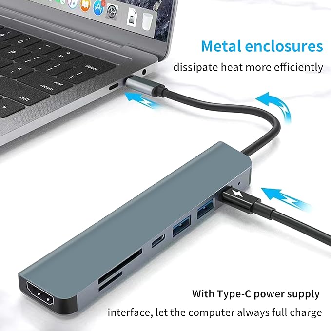 7-in-1 USB C Hub with 4K HD,100W PD Charging,USB C Adapter for MacBook Pro/Air,Dell XPS,HP,Lenovo,iPad Pro,Steam Deck - 5Gbps Data Transfer,SD/TF Card Reader,Slim Portable Laptop Dongle