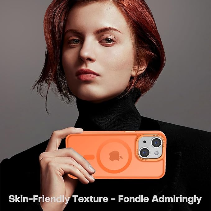 Newfuture Magnetic for iPhone 15 Case [Compatible with Magsafe] [Military Grade Drop Protection] Translucent Matte Anti-Fingerprint Shockproof Phone Case for iPhone 15 6.1 inch, Orange