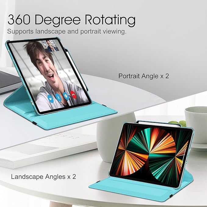 Fintie Rotating Case for iPad Pro 12.9-inch 6th Generation 2022-360 Degree Swiveling Protective Cover with Pencil Holder, Auto Sleep/Wake, Also Fit iPad Pro 12.9" 5th/4th/3rd Gen, Blossom
