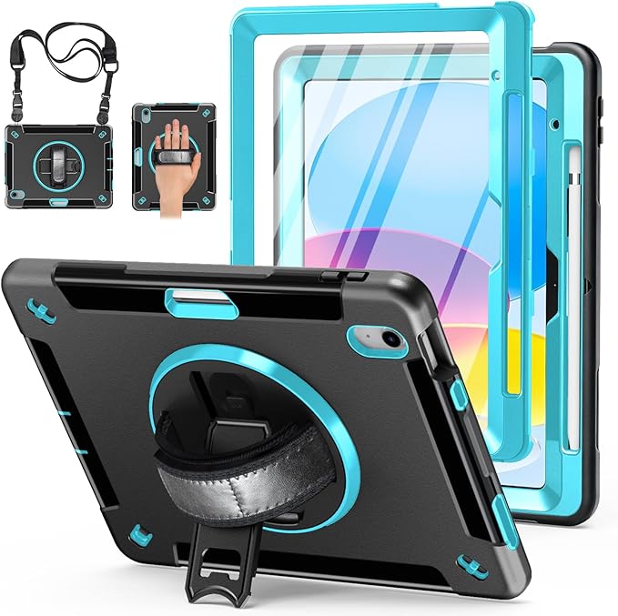 Case for iPad (A16) 11th/10th Generation Case: Protective Cover for iPad 11th Gen 11 Inch 2025 &10th Gen 10.9" 2022 with Screen Protector- Stand- Shoulder Strap- Handle- Pencil Holder-Mint Green