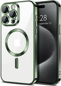 Hython Magnetic Clear for iPhone 15 Pro Case with Camera Lens Protector [Compatible with MagSafe] Luxury Plating Edge Slim Soft TPU Cover Protective Phone Case for iPhone 15 Pro 6.1", Deep Green