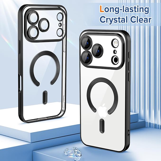 Hython Magnetic Clear for iPhone 17 Pro Case with Camera Lens Protector [Compatible with MagSafe] Luxury Plating Edge Slim Soft TPU Cover Protective Phone Case for iPhone 17 Pro 6.3", Matte Black