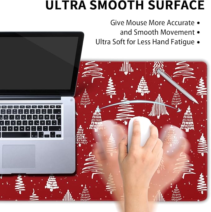 Red Christmas Mouse Pad Christmas Tree Xmas Holiday Winter Extended Desk Mat 80X30 cm Non-Slip Rubber Base Stitched Edge Large XL Mousepad for Desk Gaming Laptop Desktop,31.5×11.8 Inch
