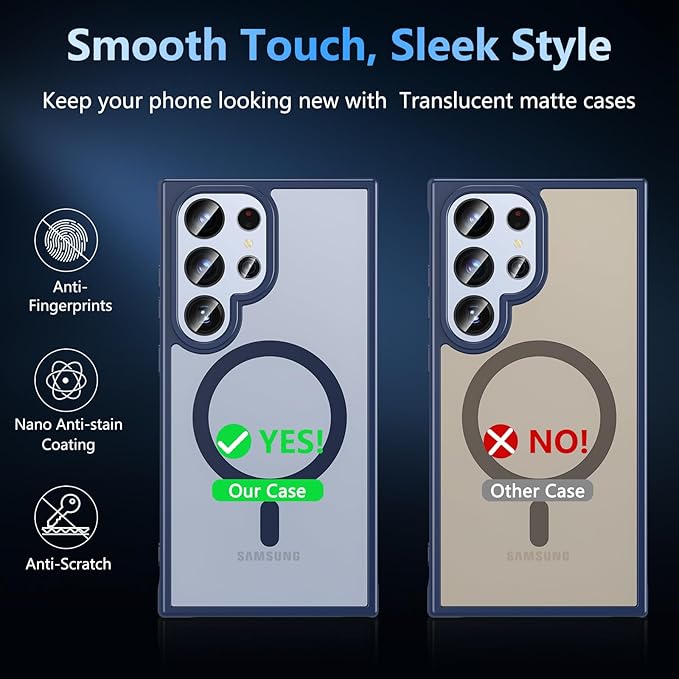 OWKEY for Samsung Galaxy S24 Ultra Case 6.8'', Magnetic Samsung S24 Ultra Case Compatible with Magsafe, [Shockproof Military] Translucent Back Slim Bumper Cover Phone Case Samsung S24 Ultra, Blue
