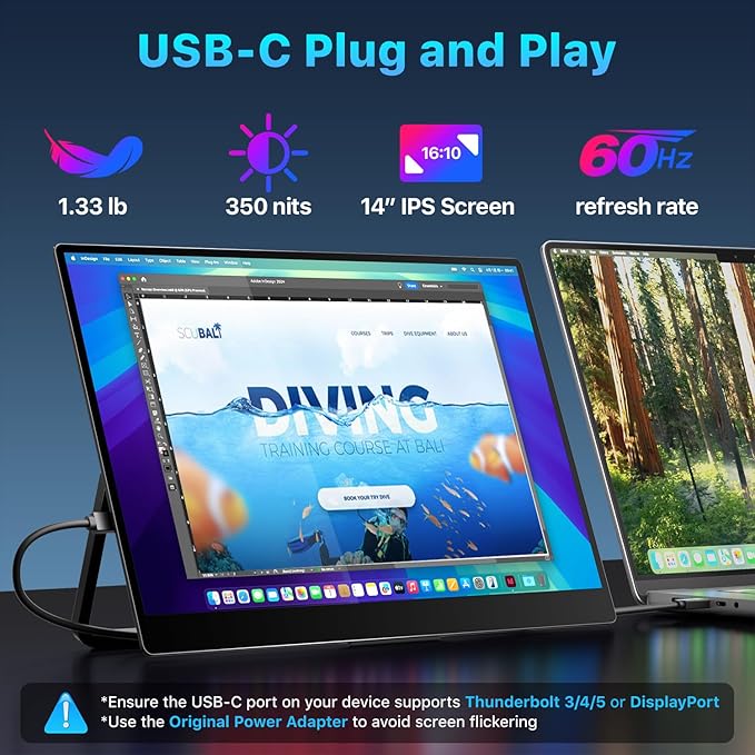 Upperizon Portable Monitor 14 inch 4K 3840X2400 100000:1 100% DCI-P3 OLED HDMI USB-C Travel Monitor for Laptop MacBook PC Surface PS5 Xbox, External Display with Kickstand & Speakers, VESA Compatible