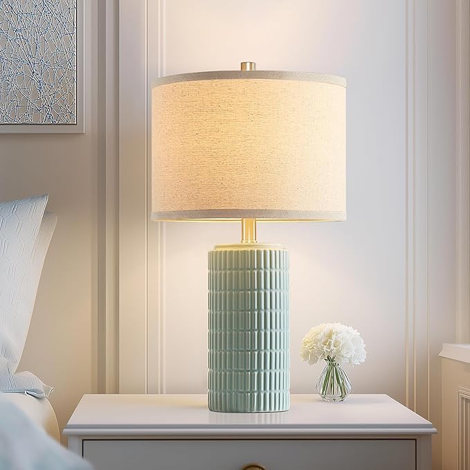 AIEAMPDO 23" Set of 2 Ceramic Table Lamps for Living Room Bedroom, Modern Nightstand Desk Lamp for Entryway, Office, Study Room, 2 LED Bulbs Included