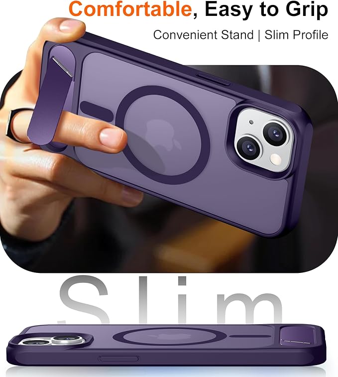 Magnetic Compatible with iPhone 14 Case/iPhone 13 Case,[Built-in Invisible Kickstand][Compatible with MagSafe][Military Grade Shockproof] Slim Translucent Matte Phone Case for iPhone 14/13 6.1"