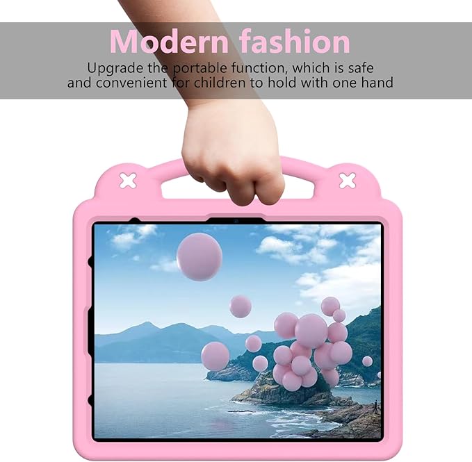 Kids Case for iPad Air 13 inch M3 2025/M2 2024,iPad Pro 13 inch M4 2024 & iPad Pro 12.9 inch Case 6th/5th/4th/3rd Gen 2022 2021 2020 2018 with Stand/Pencil Holder/Handle, Pink Bear
