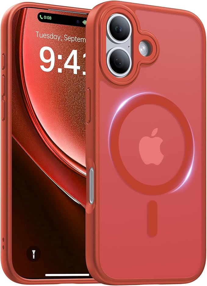 Magnetic for iPhone 17 Case,[Anti-Slip][Compatible with MagSafe][Military Grade Drop Protection] Shockproof Protective Translucent Matte Phone Case for iPhone 17 Case,Red