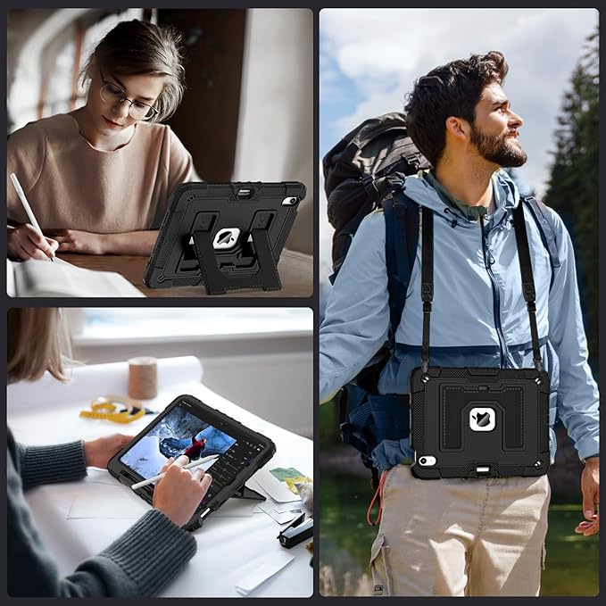 for iPad Air 11 Inch M4/M3 (2026/2025) / M2 (2024) iPad Air 5th (2022) / 4th Generation (2020) 10.9 Inch,Military Grade Shockproof iPad Case Air 11 Inch with Pencil Holder, Black