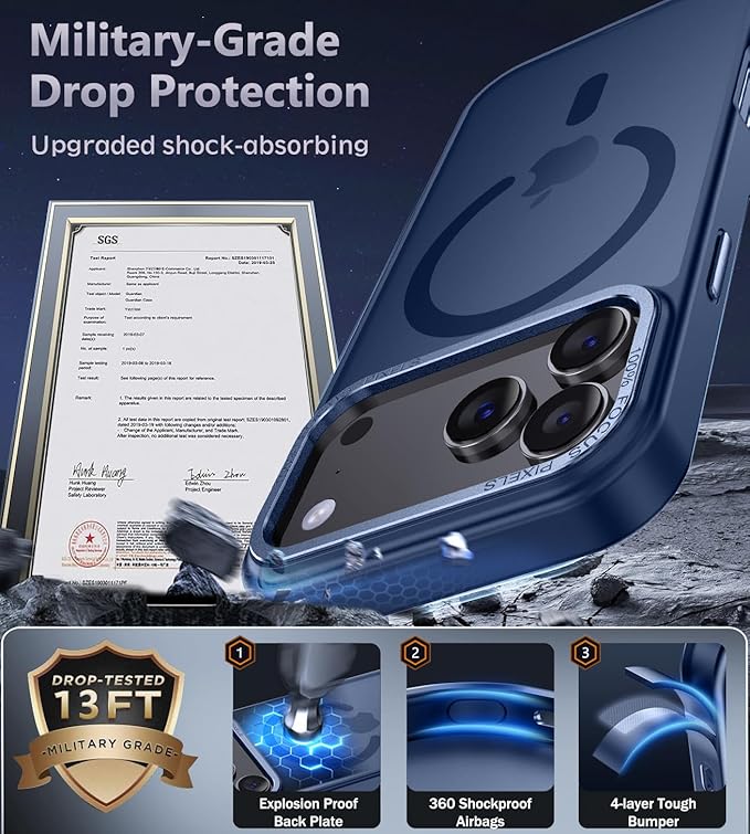 Newfuture Magnetic for iPhone 17 Pro Max Case [Compatible with Magsafe] [Military Grade Drop Protection] Translucent Matte Anti-Scratch Shockproof Protective Phone Cover 6.9 Inch, Navy Blue
