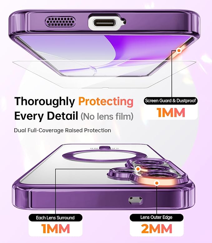 Meifigno Designed for Samsung Galaxy S25 Plus Case, [Compatible with MagSafe] [2X HD Screen Protectors] [Glitter Card & Wrist Strap] Surround Raised Lens Protection Case for S25 Plus 6.7", Purple