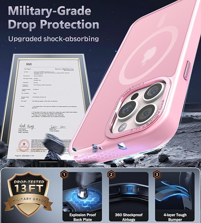 Newfuture Designed for iPhone 13 Pro Max Case with Magnetic [13 FT Military Drop Protection] [Compatible with Magsafe] Slim Translucent Matte Shockproof with Anti-Fingerprint Phone Case, Chalk Pink