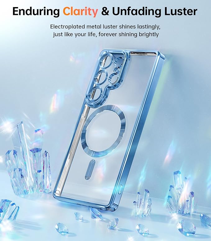 Meifigno Case Designed for Samsung Galaxy S25 Ultra 6.9 inch, [Compatible with MagSafe] [2X HD Screen Protectors] [Glitter Card & Wrist Strap] Full Lens Protection Case for Galaxy S25 Ultra, SkyBlue