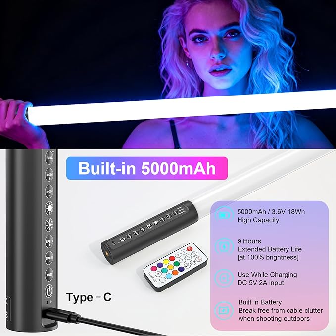 4 Pack 4ft Portable Battery Powered Tube Light 120cm Handheld LED RGB Lights Tube with Tripods, 500 Vivid Effects for Video and Photography,Light Painting,YouTube,Video and Dance Club
