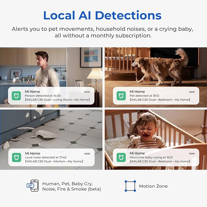 IMILAB 3K+3K Security Camera Indoor, Dual Lens Pet/Dog/Baby Camera with Xiaomi Home App, 2.4G/5G WiFi Plug-in Room Cam, Color Night Vision, Human Track, Two-Way Audio, No Subscription(C30 Dual)
