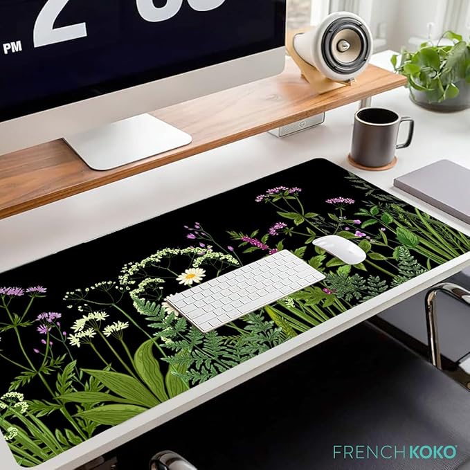French KOKO Desk Mat, Large Desk Pad Large Mouse Pad Cute Desk Accessories Home Office Essentials Floral Desk Mat Desk Pad Mat for Keyboard Mouse Desk Pads On Top of Desks Computer Women Girls