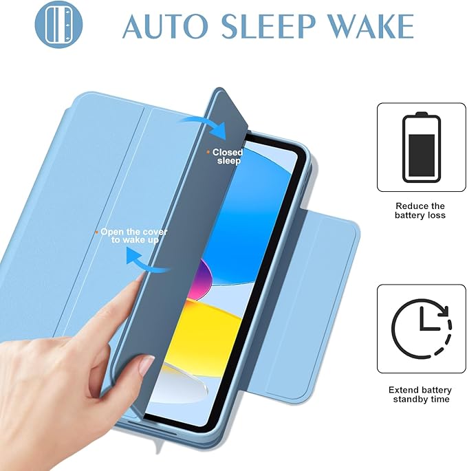 ZENLU iPad 10th 11th Generation Magnetic Case with Removable Folio Cover, Semi-Silicone Leather, Vertical Stand, Clear Back, Smart Sleep/Wake, Full Protective Case for iPad 10 & 11(A16) (Blue)