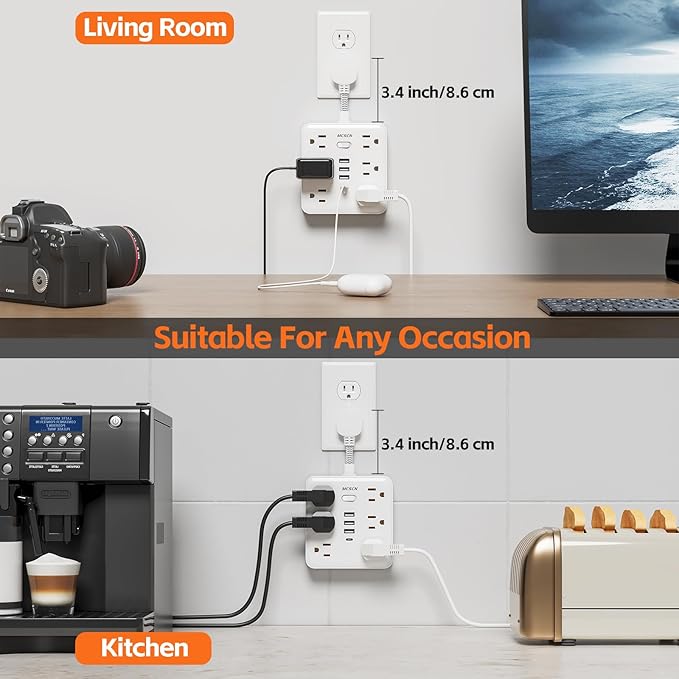 Portable Slim Flat Plug Surge Overload Protector Power Strip Wall Outlet with 6 AC Power Outlets 4 USB(1C) for Home Office Dorm Travel Essentials Fire and Reach 100-125V 15A 1875W UL