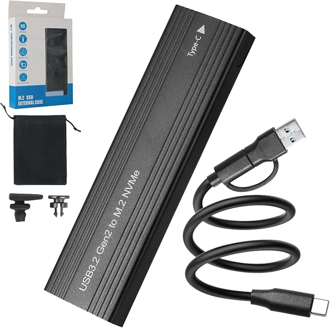 M2 SSD Enclosure, USB 3.2 to SATA Adapter, 10Gbps High-Speed Data Transfer, Tool-Free Installation, Compatible with 2230/2242/2260/2280 M.2 NVMe SSD, Aluminum Alloy Case, Portable & Durable