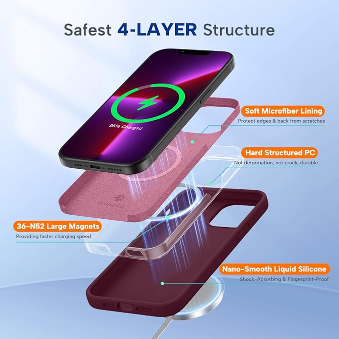 Miracase Magnetic for iPhone 13 Pro Max Case, [Soft Anti-Scratch Microfiber Lining], Magnetic for MagSafe, Liquid Silicone Shockproof Drop Protection Phone Case for 13 Pro Max, Wine Red