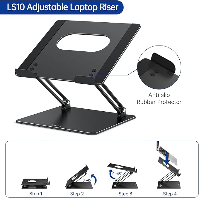 BESIGN LS10 Laptop Stand for Desk, Ergonomic Adjustable Notebook Tablet Stand, Foldable Laptop Riser, Portable Desktop Book Stands, Computer Holder Compatible with 10-14" Laptops, Black