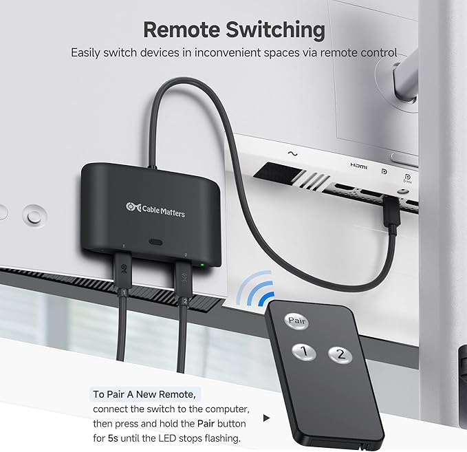 Cable Matters 20Gbps USB C Switch for 2 Computers, Up to 8K@30Hz on Windows, 4K@60Hz on macOS, 140W PD, for Sharing a USB-C/Thunderbolt 4 Monitor or Dock (Not Work with Captive Cable Docks), Black