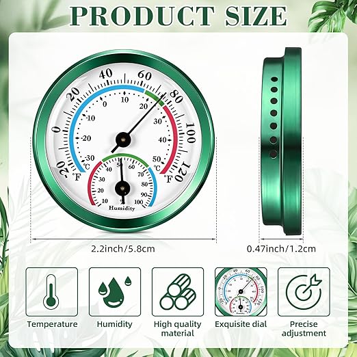 Weewooday 3 Pcs Indoor Outdoor Thermometer 2 in 1 Mini Home Temperature Humidity Hygrometer Monitor Gauge for Home Offices Wall (Green,2.2 Inch)
