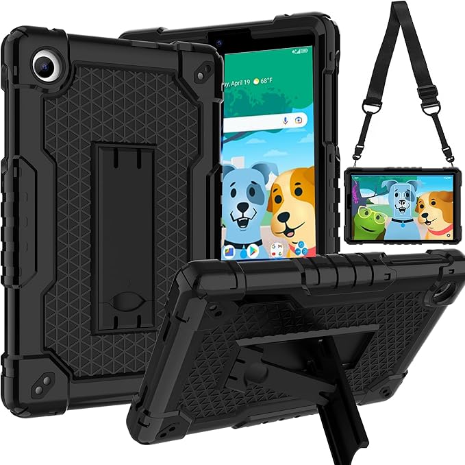 Case for for AT&T Amigo Jr. Tab 8 inch Tablet 9136K - [Built-in Kickstand] Anti Slip Kids Friendly Shockproof Silicone Protective Cover (Black)